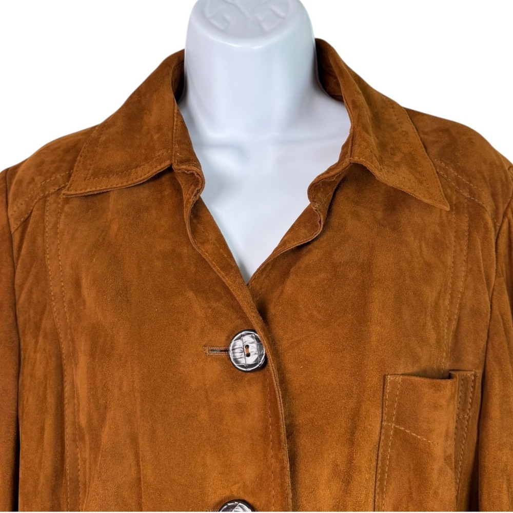 Vintage Women Talbots Cognac Suede Leather Jacket Sz L Western Boho Y2K Festival - Picture 3 of 14